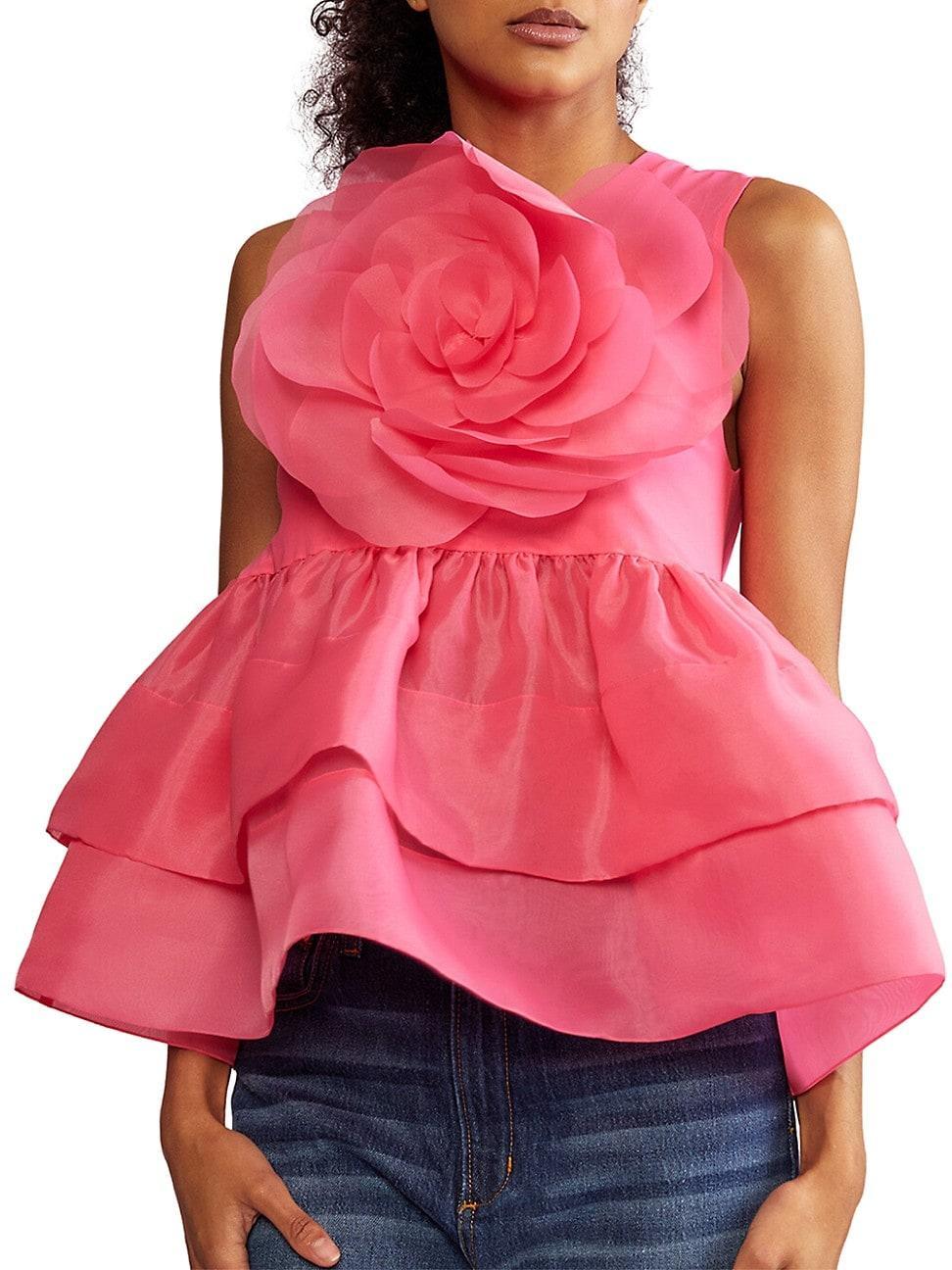 Womens Flower Tiered Organza Top Product Image