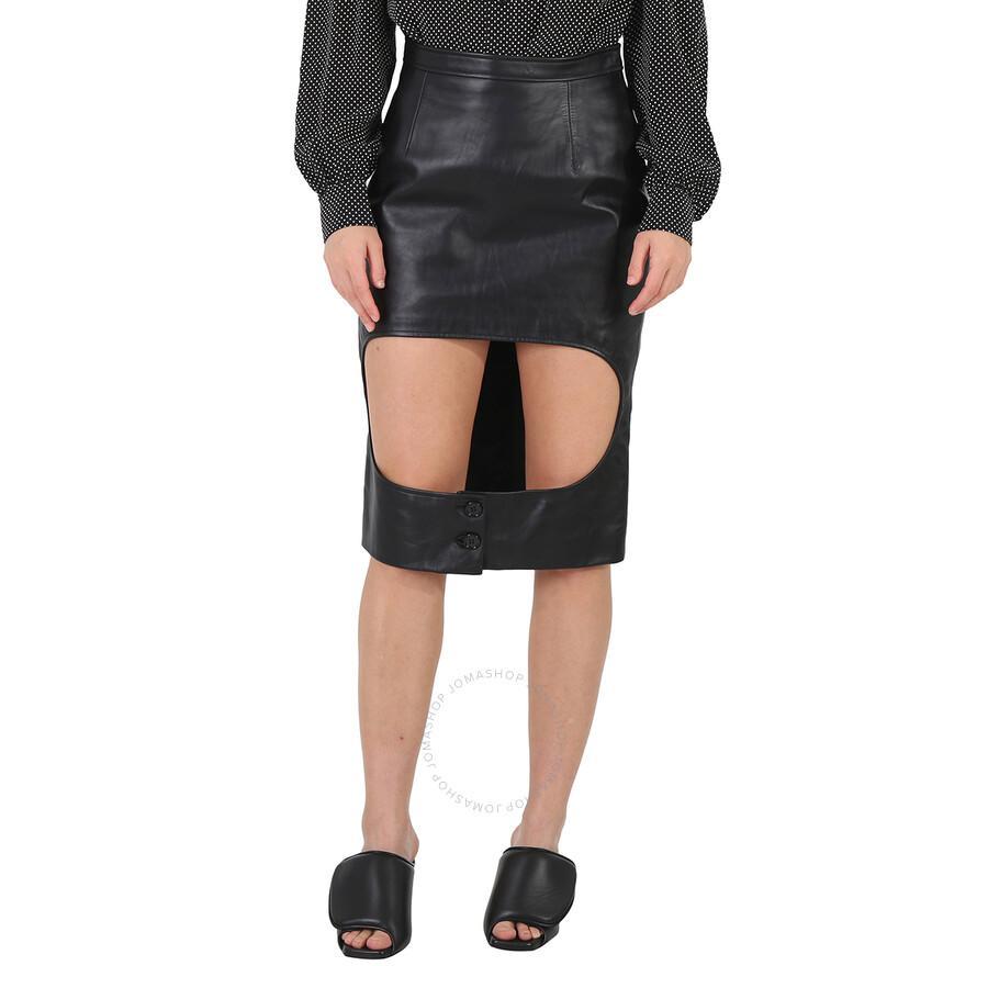 BURBERRY Ladies Florence Black Cutout Leather Skirt Product Image