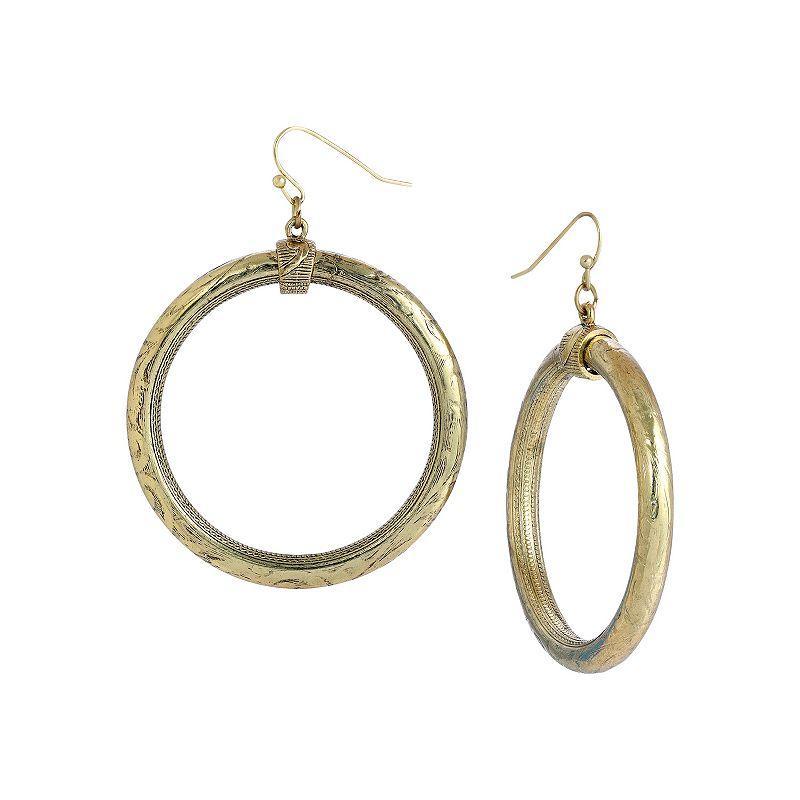 1928 Antiqued Gold Tone Large Hoop Drop Earrings, Womens, Yellow Product Image