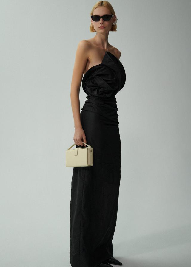 Sculptural rose gown in black Product Image