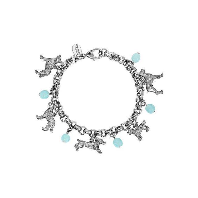 1928 Silver Tone Dog Charm Bracelet, Womens, Blue Product Image