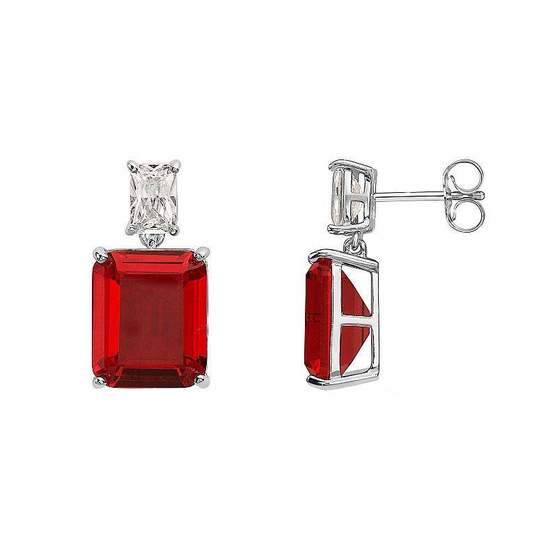 Sterling Silver Red Cubic Zirconia Drop Earrings, Womens, White Product Image