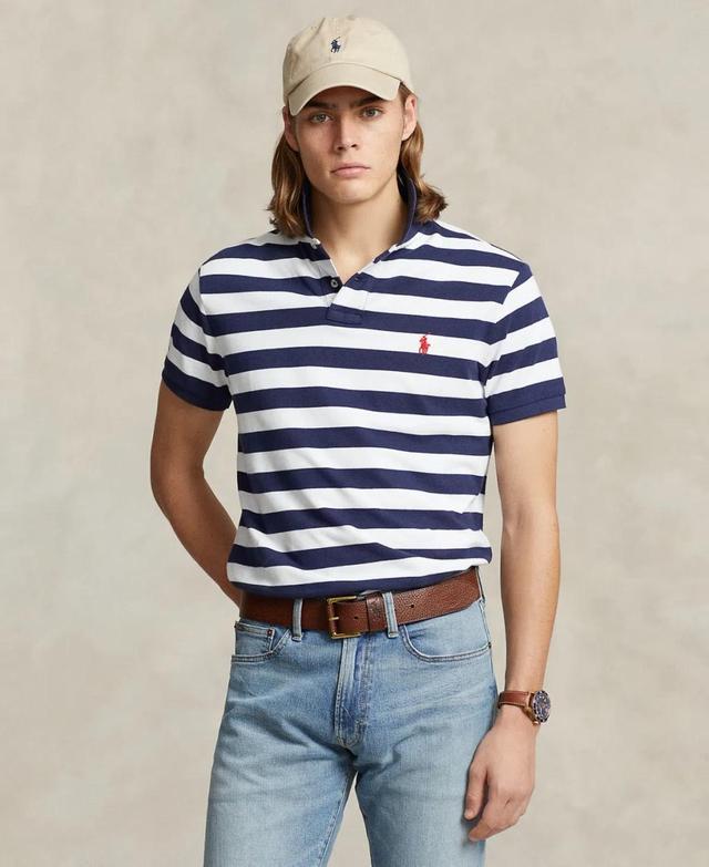 Men's Classic-fit Striped Mesh Polo Shirt In Newport Navy,white Product Image