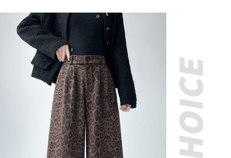 High Waist Leopard Print Wide Leg Pants Product Image