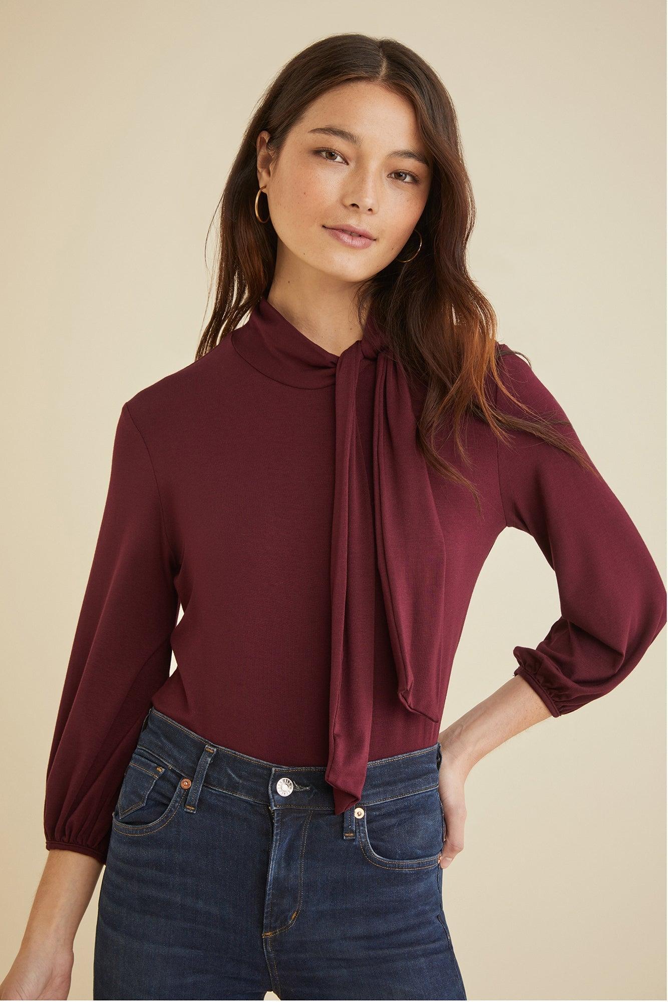 Reeta Tie Neck Top - Plum - ReAmour product image