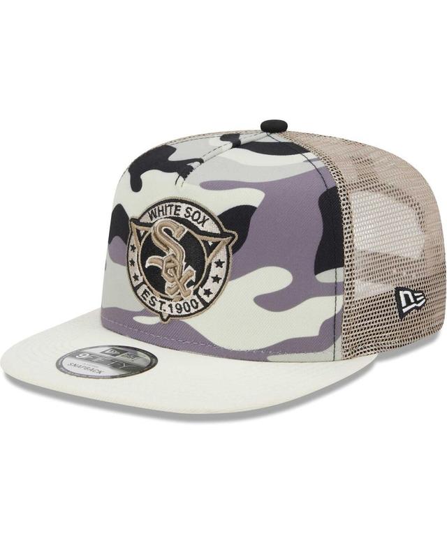 Men's New Era White Chicago White Sox Chrome Camo A-Frame 9FIFTY Trucker Snapback Hat Product Image