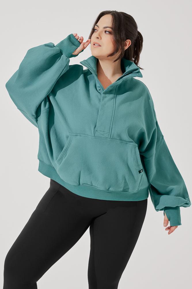 Ooey Gooey Half Zip Sweater - Turquoise Product Image