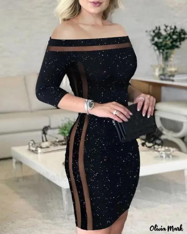 Olivia Mark – Long Sleeve Off Shoulder Bodycon Dress Product Image