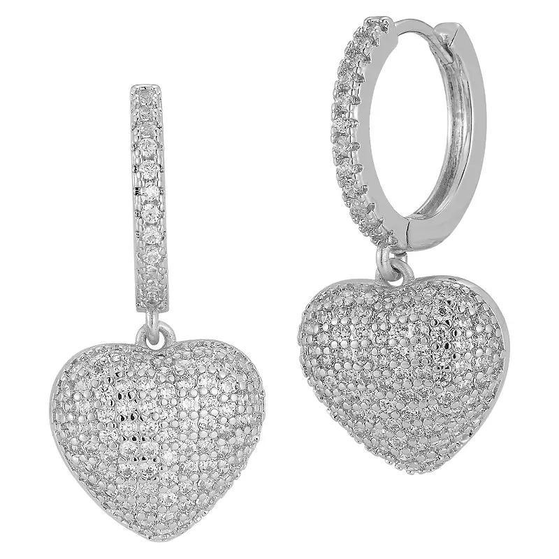 Cubic Zirconia Heart Huggie Hoop Earrings, Womens, Silver Tone Product Image