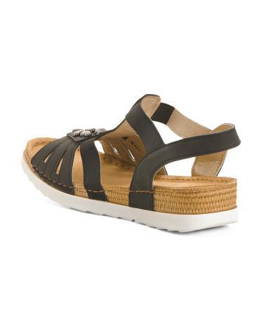 Leather Multi Band Wedge Sandals for Women Product Image