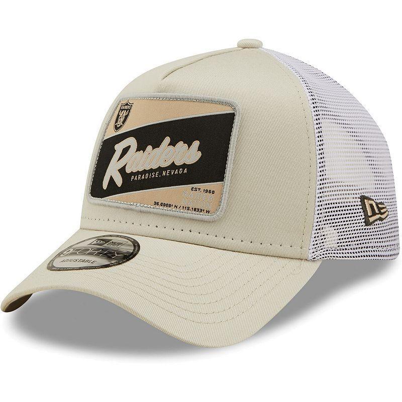 Mens New Era Khaki/White Las Vegas Raiders Happy Camper A-Frame Trucker 9FORTY Snapback Hat Product Image