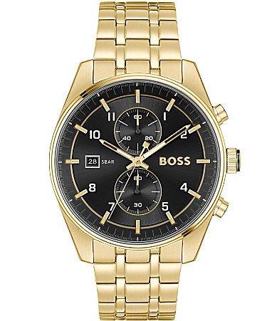 Boss Mens Skytraveller Quartz Fashion Chrono Ionic Plated Thin Gold-Tone Steel Watch 44mm - Ionic Plated Thin Gold Steel Product Image