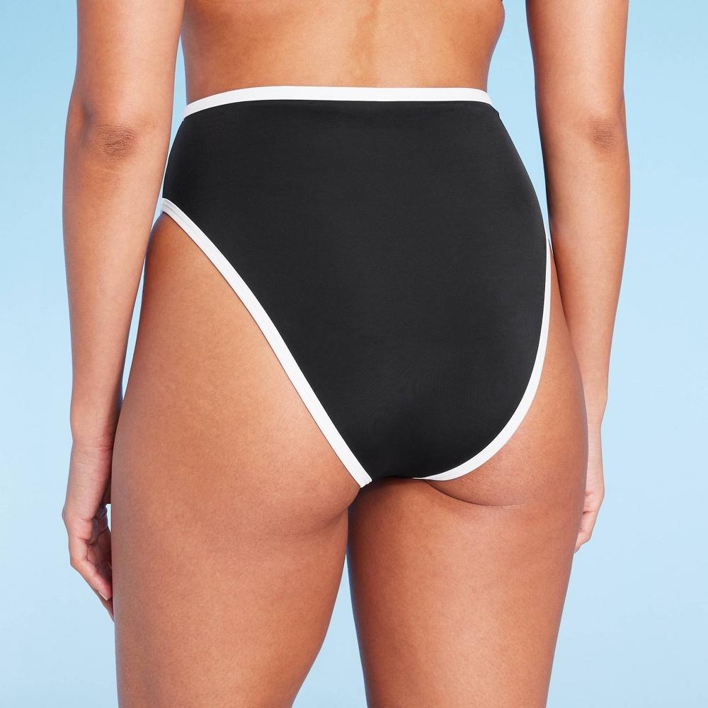 Womens High Waist High Leg Cheeky Contrast Band Bikini Bottom - Shade & Shore Black XS Product Image