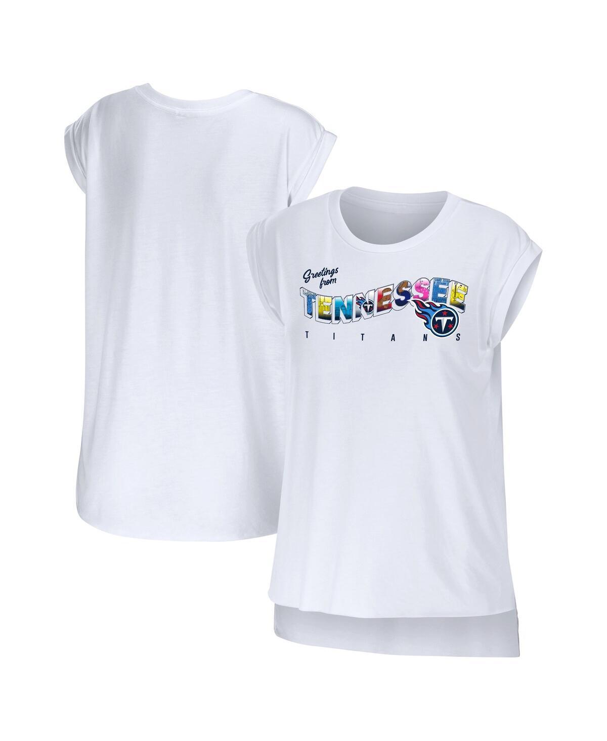 Womens Wear by Erin Andrews White Tennessee Titans Greetings From Muscle T-shirt Product Image