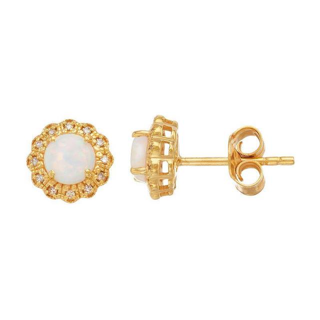 Gemminded 18k Gold Over Silver Lab-Created Opal Flower Stud Earrings, Womens, Gold Tone Product Image