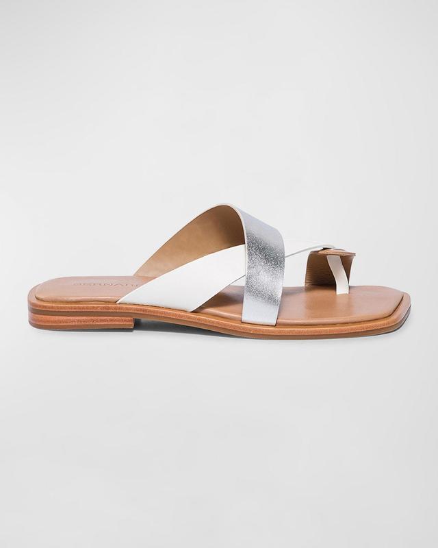 Mixed Leather Toe-Ring Slide Sandals Product Image