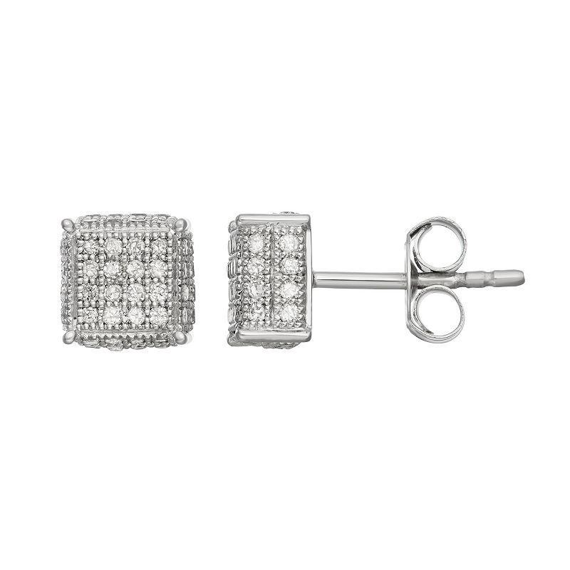 Sterling Silver 1/2 Carat T.W. Diamond Square Stud Earrings, Womens, White Product Image