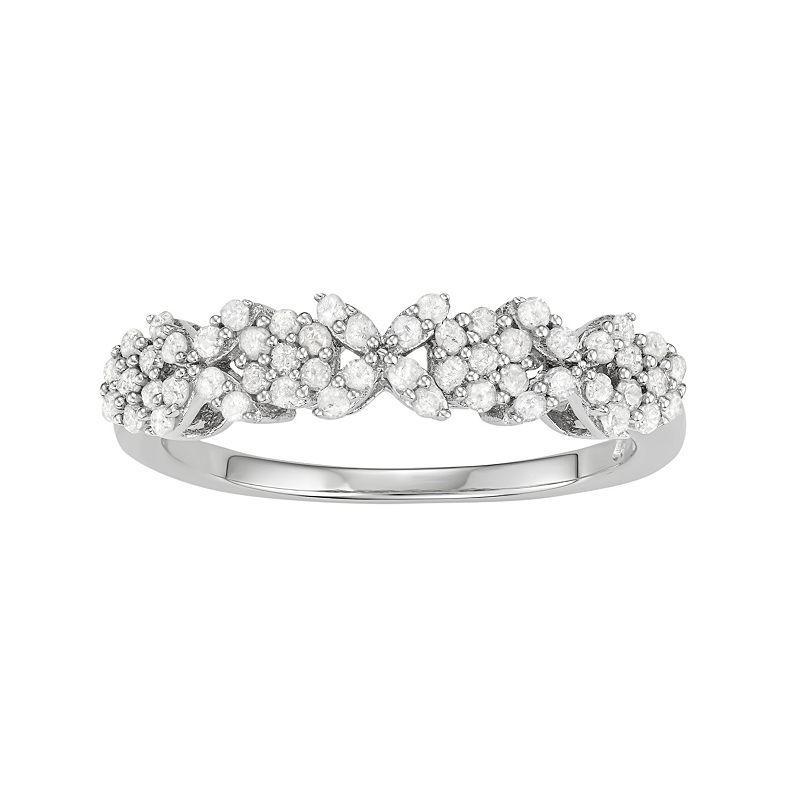 Sterling Silver 1/2 Carat T.W. Diamond Floral Ring, Womens, Size: 6, White Product Image