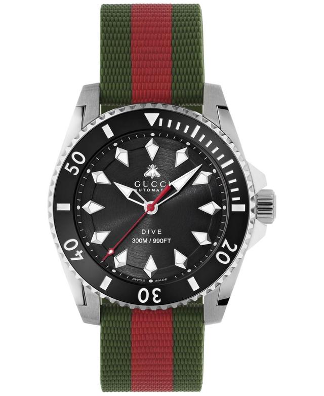 Gucci Mens Swiss Automatic Dive Red & Green Rubber Strap Watch 40mm - Stainless Steel Product Image