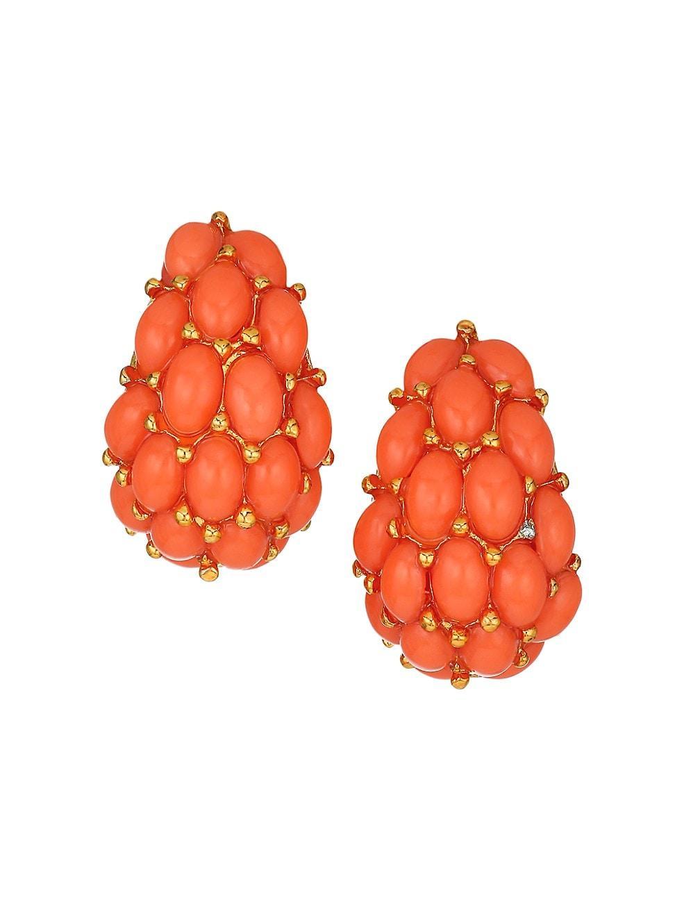 Womens Coral-Color Cabochon Cluster Clip-On Earrings Product Image