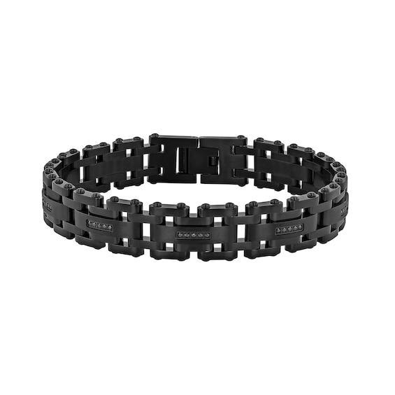 Men's 1/6 CT. T.w. Black Diamond Staggered Link Bracelet in Stainless Steel with Black Ion-Plate - 8.5" Product Image