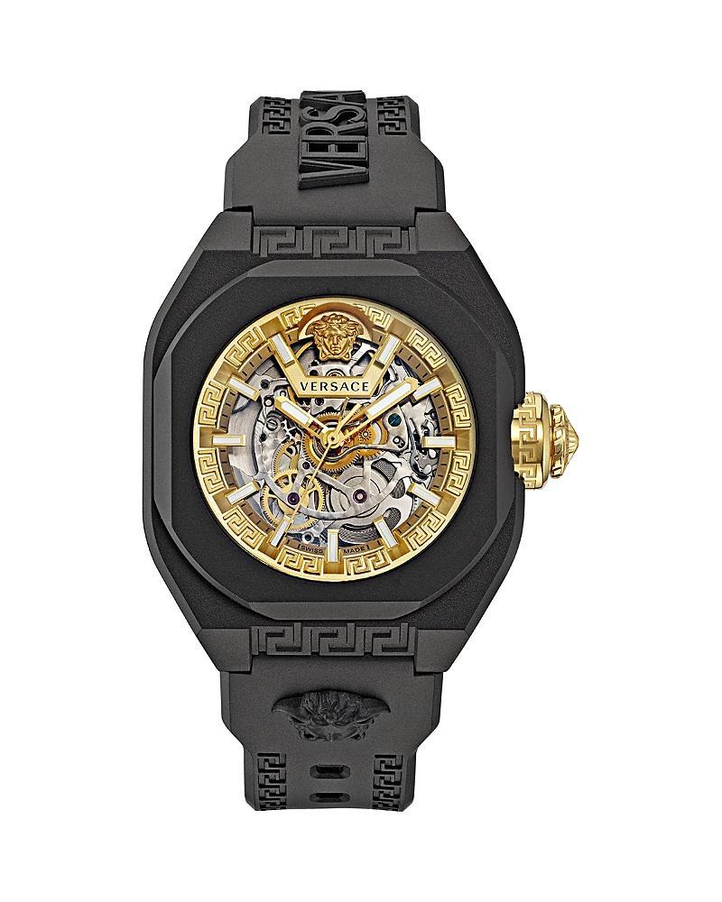 Versace Mens Swiss Automatic V-Legend Skeleton Black Rubber Strap Watch 42mm - Black Eco Ceramic Product Image