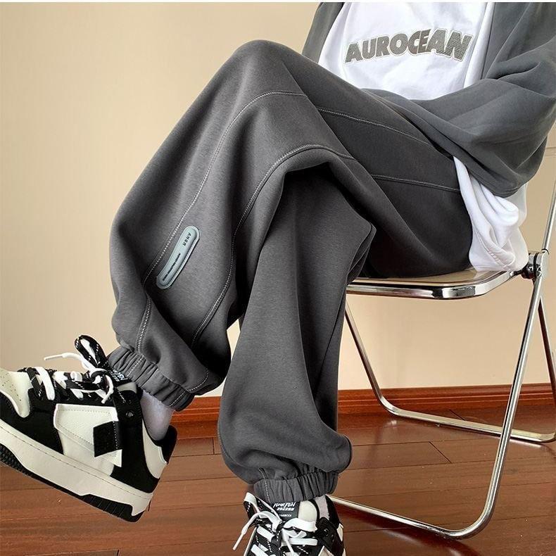 Drawstring Waist Plain Cropped Harem Sweatpants Product Image