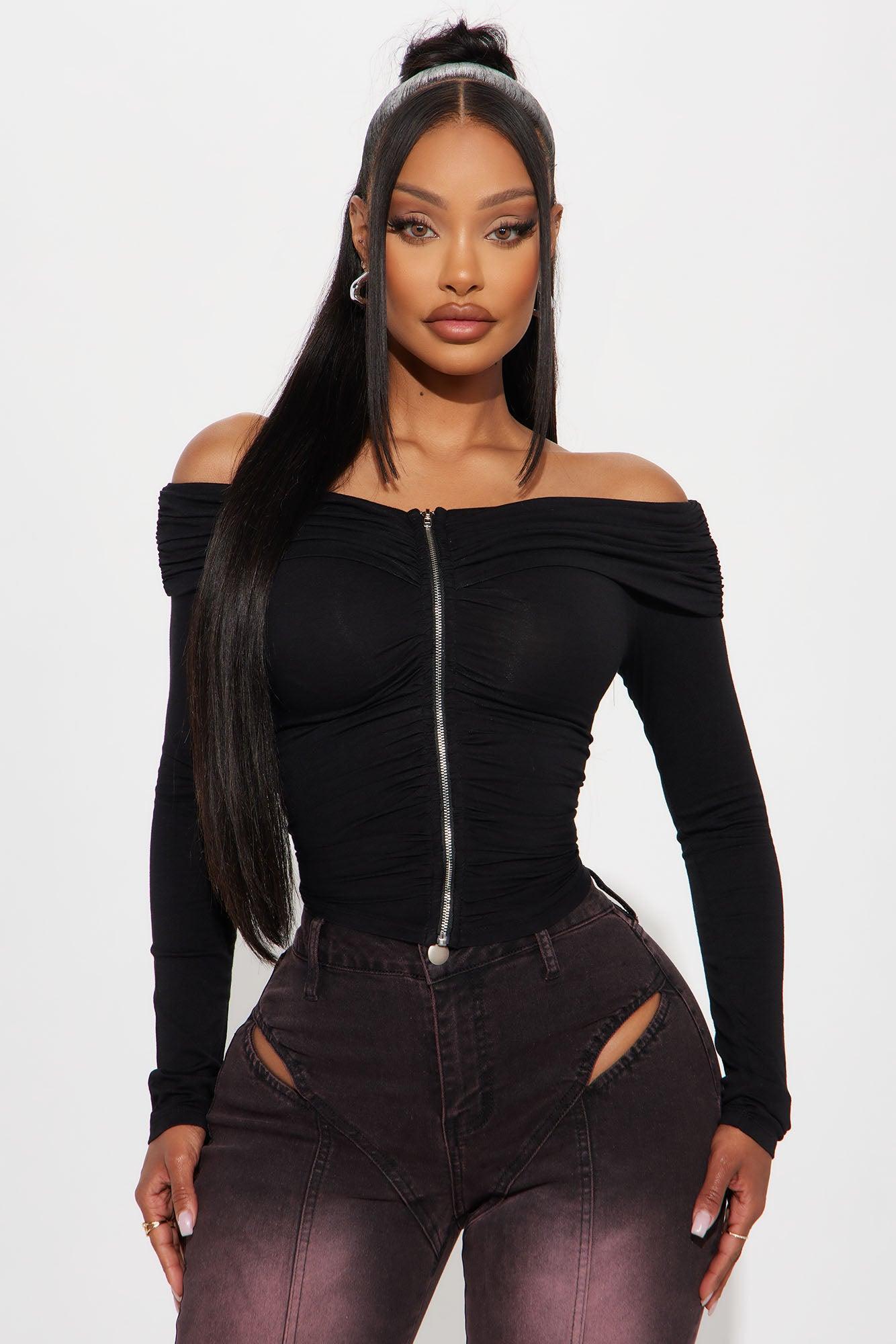 Gigi Zip Front Top - Black Product Image