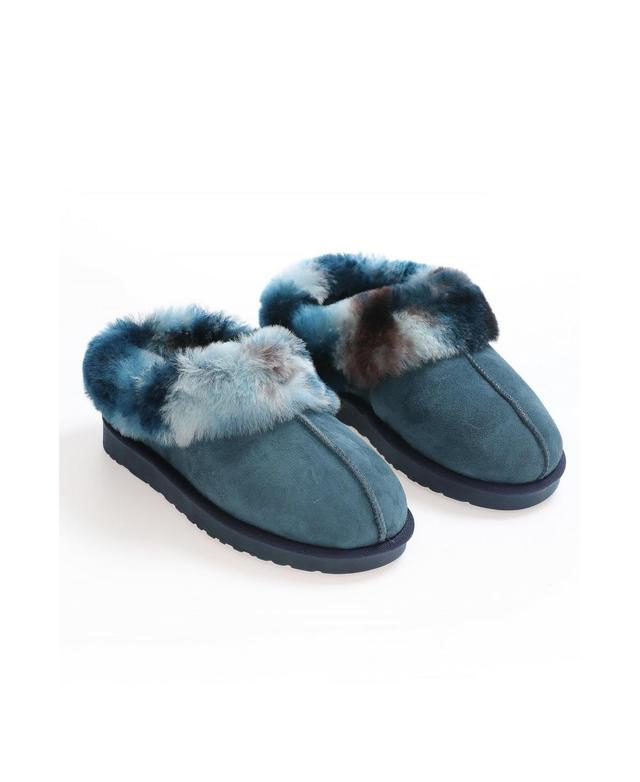 Womens Sheepskin Slippers - Turquoise with Multicolor Wool Product Image