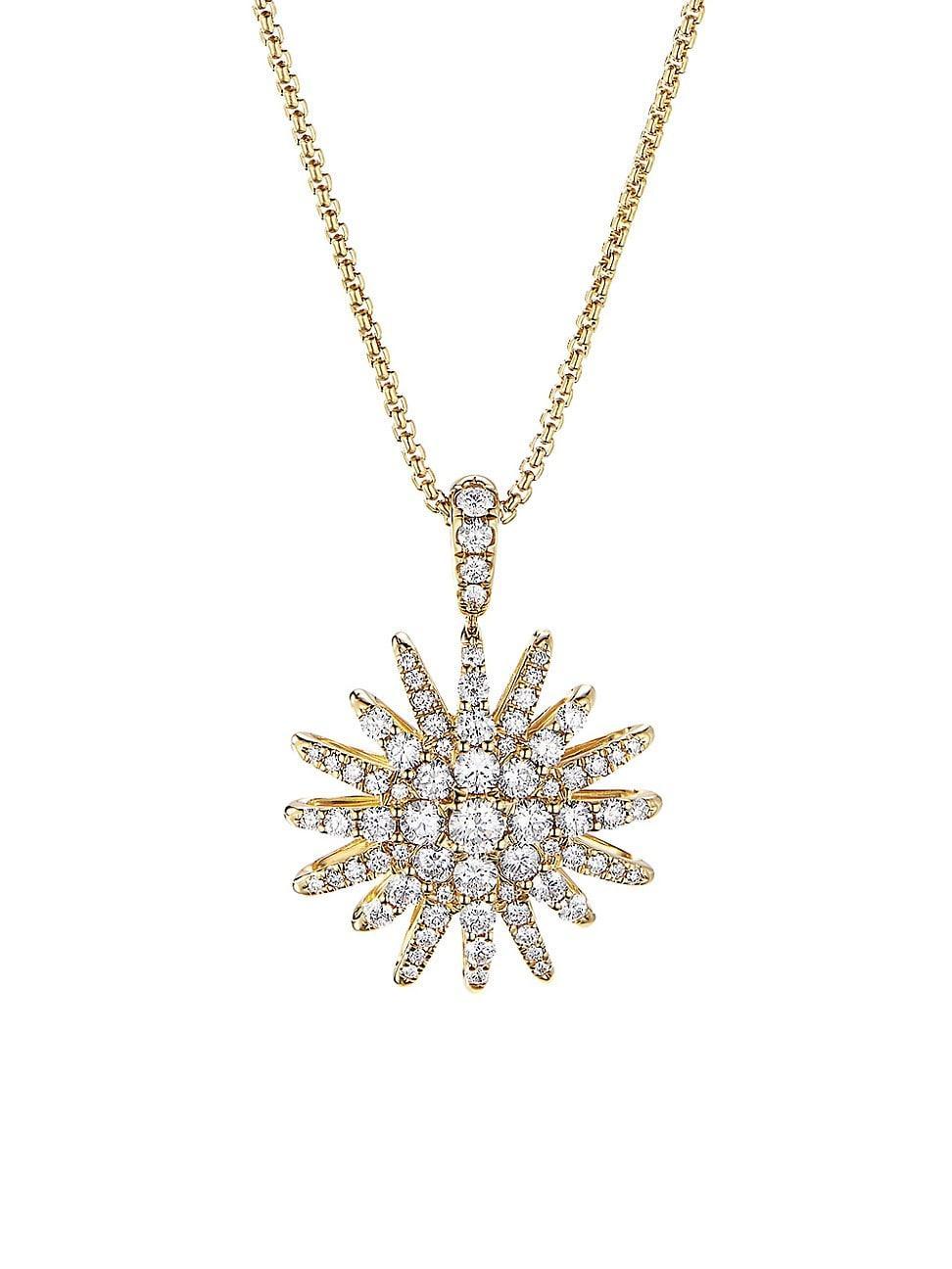 Womens Starburst Pendant Necklace In 18K Yellow Gold With Full Diamond Pav Product Image