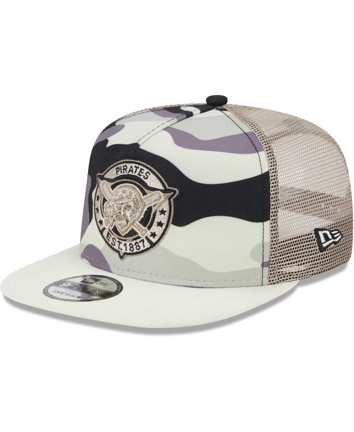 Mens New Era White Pittsburgh Pirates Chrome Camo A-Frame 9FIFTY Trucker Snapback Hat Product Image