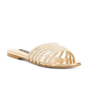 Lace Embellished Strap Flat Sandals for Women | Textile/Man-Made Sole/Metal Product Image