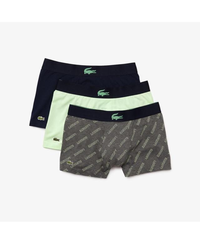 Lacoste Trunks 3-Pack Casual Lifestyle (Navy Blue/White/Silver Chine) Men's Underwear Product Image