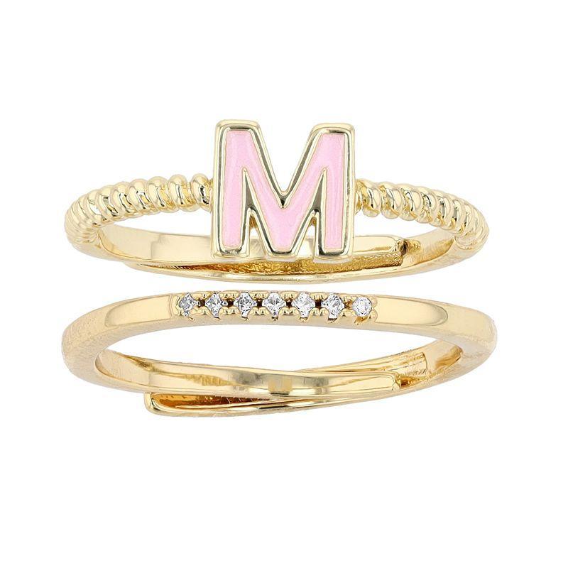 City Luxe Enamel Initial Ring & Cubic Zirconia Pave Ring Duo Set, Womens, Gold Tone M Product Image