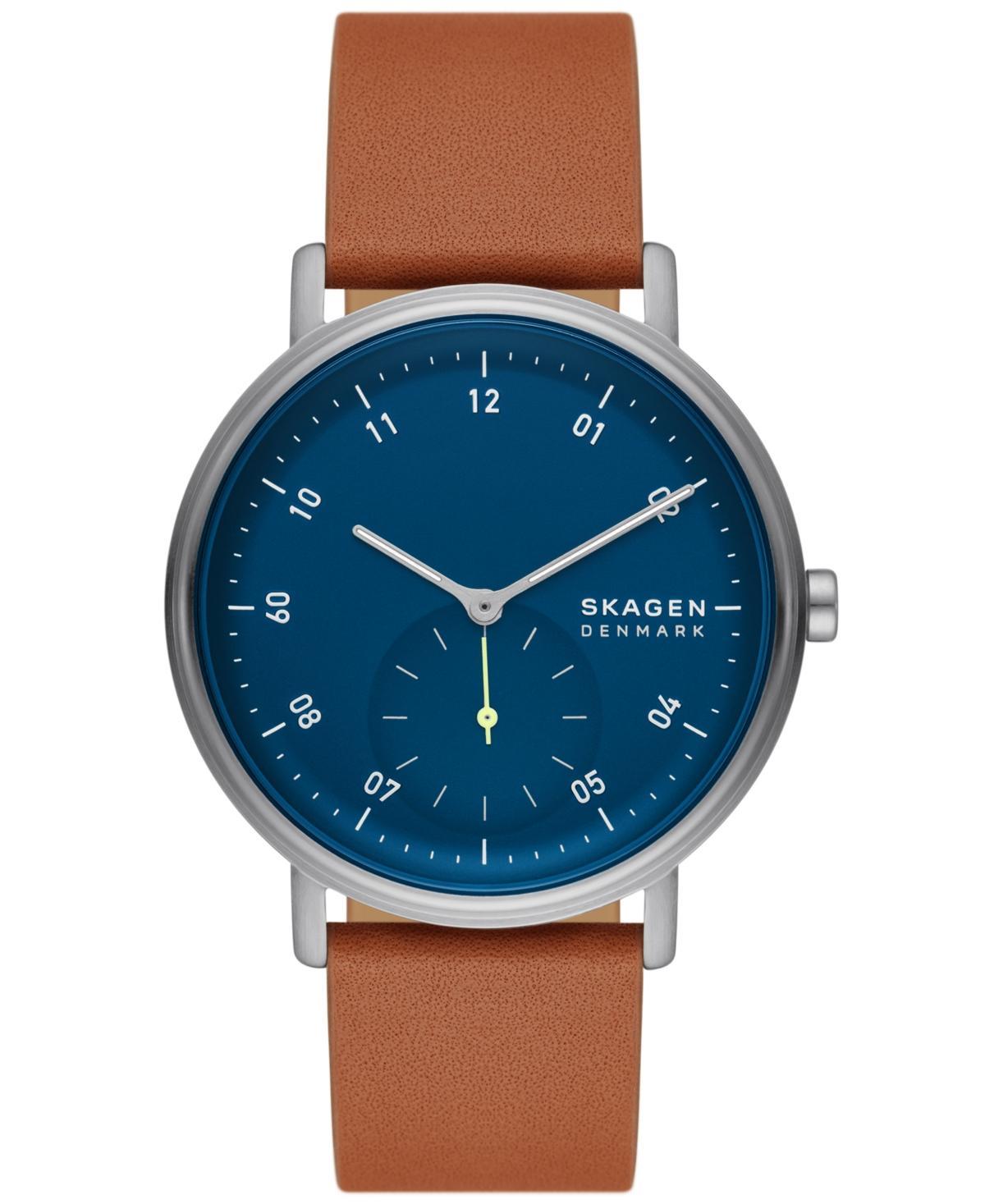 Skagen Mens Kuppel Quartz Three Hand Brown Leather Watch, 44mm - Brown Product Image