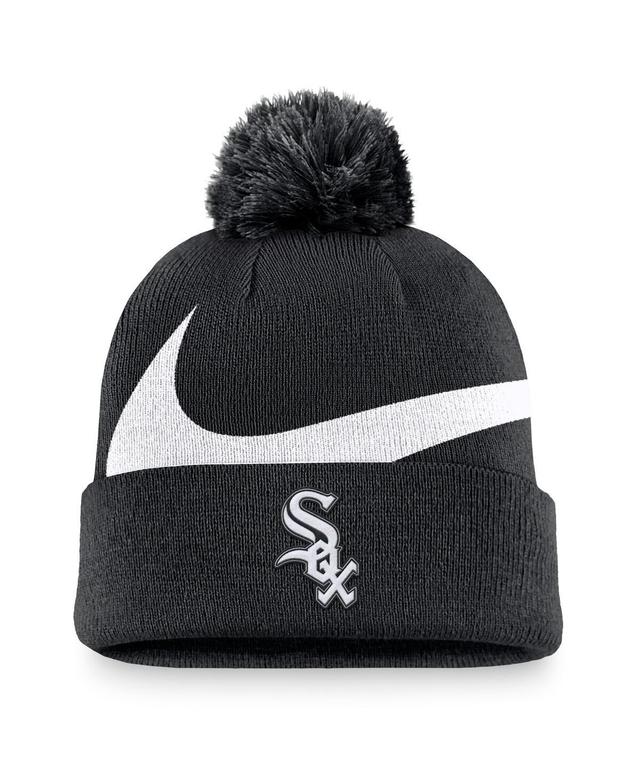 Nike Mens Black Chicago Cubs Swoosh Peak Cuffed Knit Hat with Pom Product Image