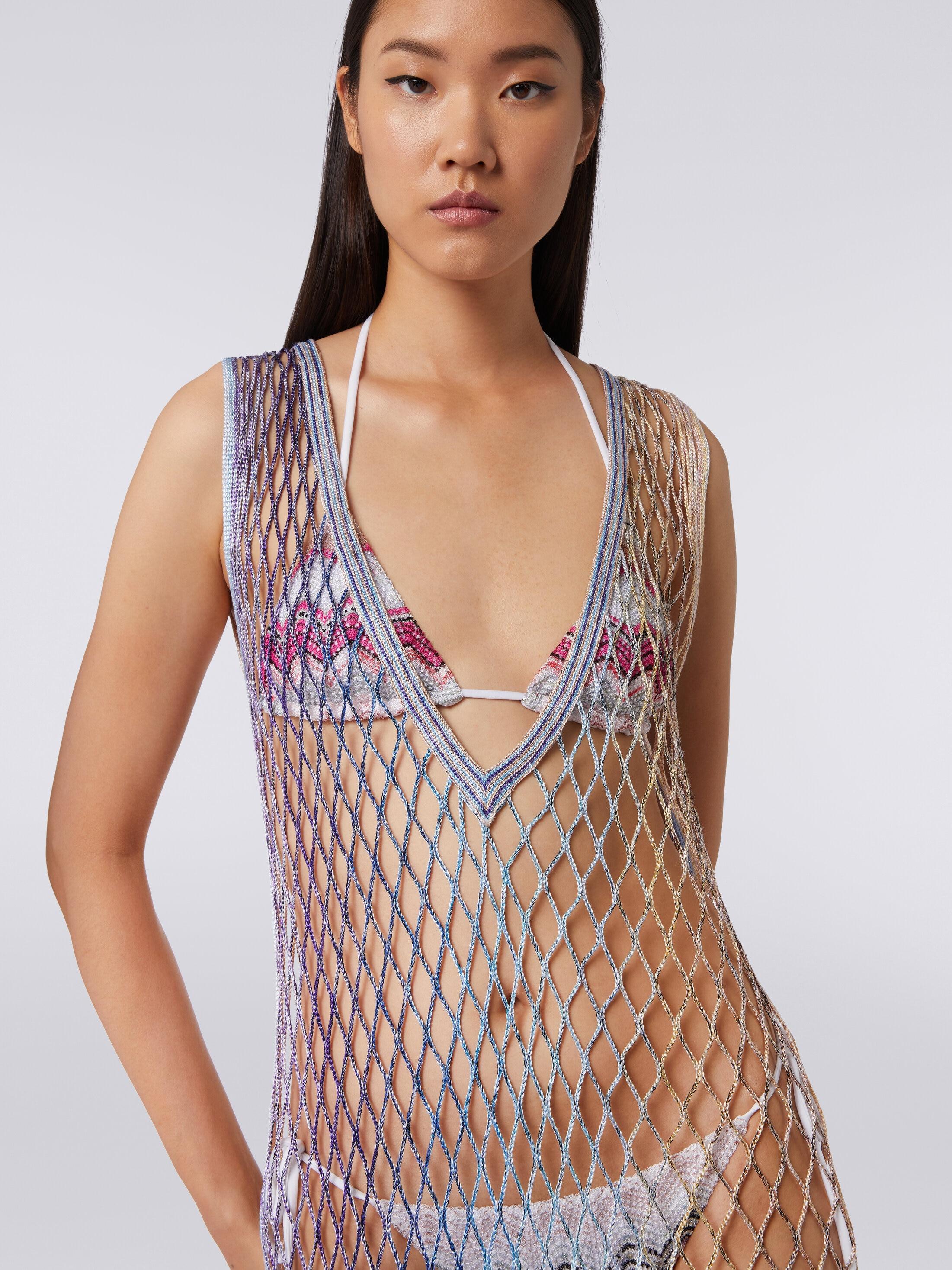 Cover up in metal-effect mesh with fringes Product Image