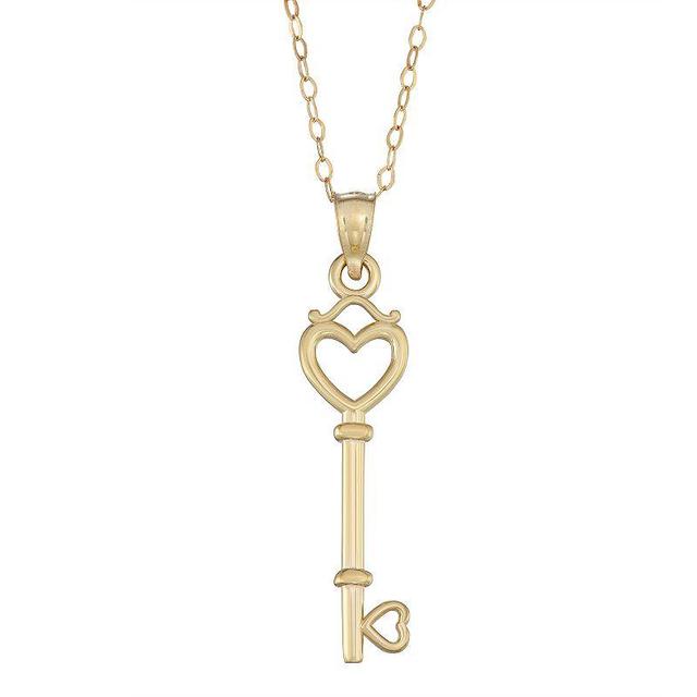 10K Gold Key Heart Pendant Necklace, Womens Product Image