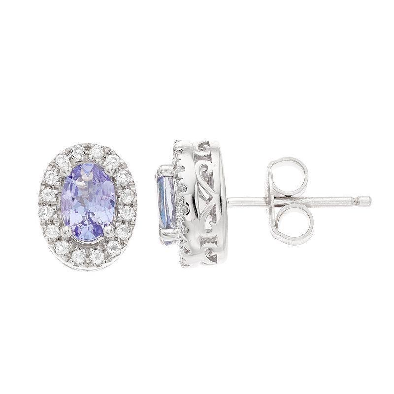 Womens 6mmX4mm Oval Genuine Tanzanite With White Topaz Halo in Sterling Silver Earrings Product Image