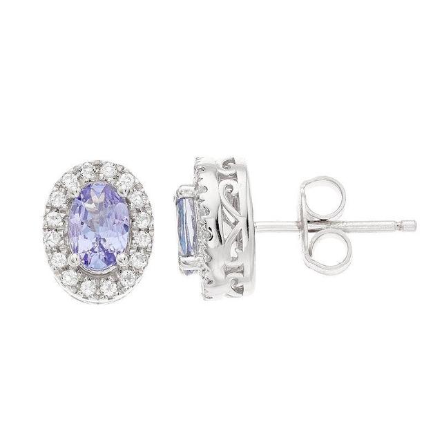 Womens 6mmX4mm Oval Genuine Tanzanite With White Topaz Halo in Sterling Silver Earrings Product Image