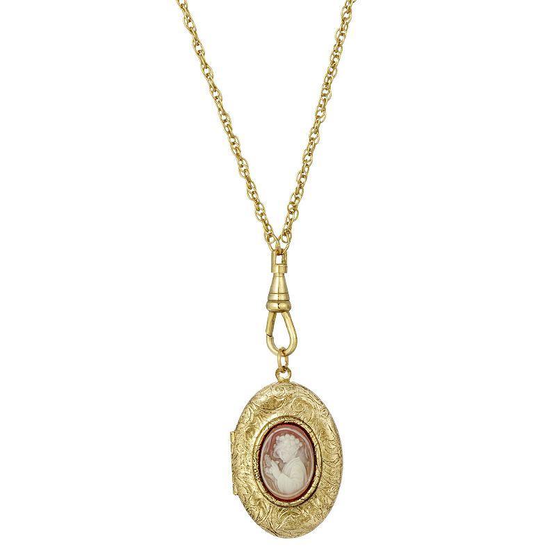 1928 Gold Tone Oval Carnelian Cameo Locket Necklace, Womens, Orange Product Image