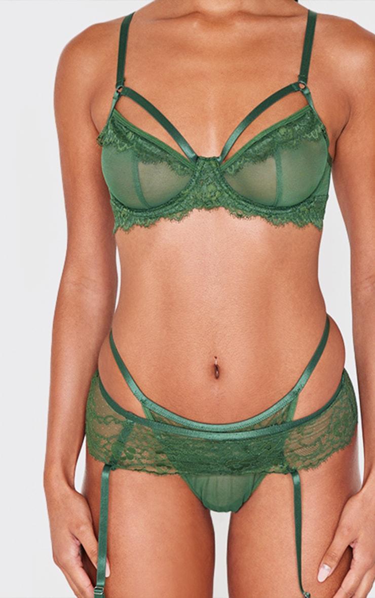 Emerald Green Lace 3 Piece Lingerie Set Product Image