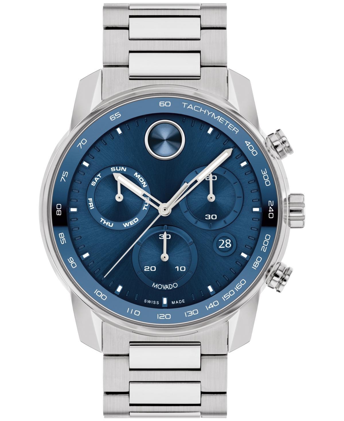 Men's Movado BoldÂ® Verso Gunmetal Grey IP Chronograph Blue Leather Strap Watch with Grey Dial (Model: 3600909) Product Image