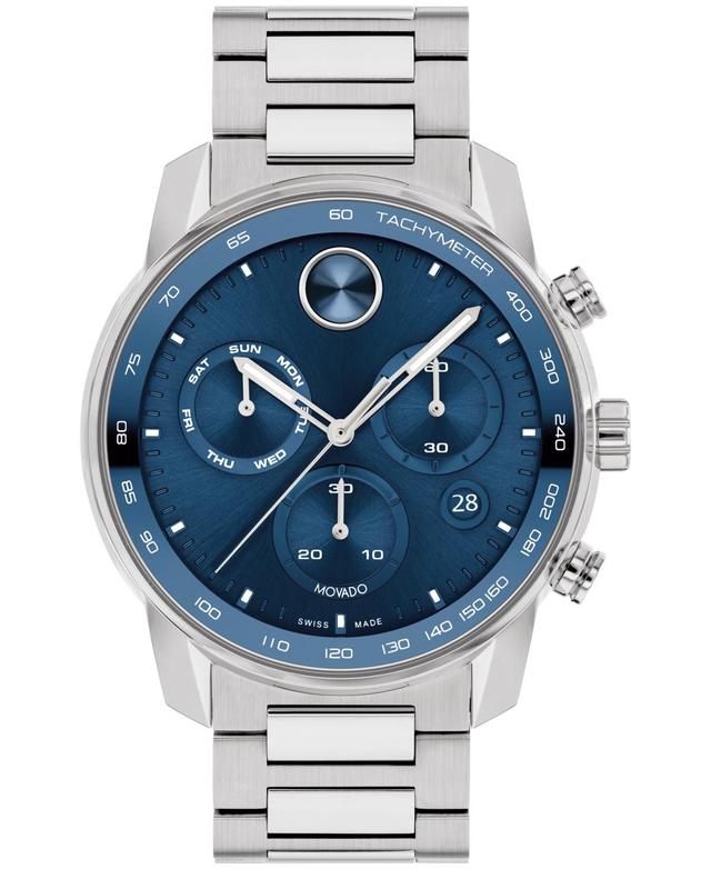 Men's Movado BoldÂ® Verso Gunmetal Grey IP Chronograph Blue Leather Strap Watch with Grey Dial (Model: 3600909) Product Image