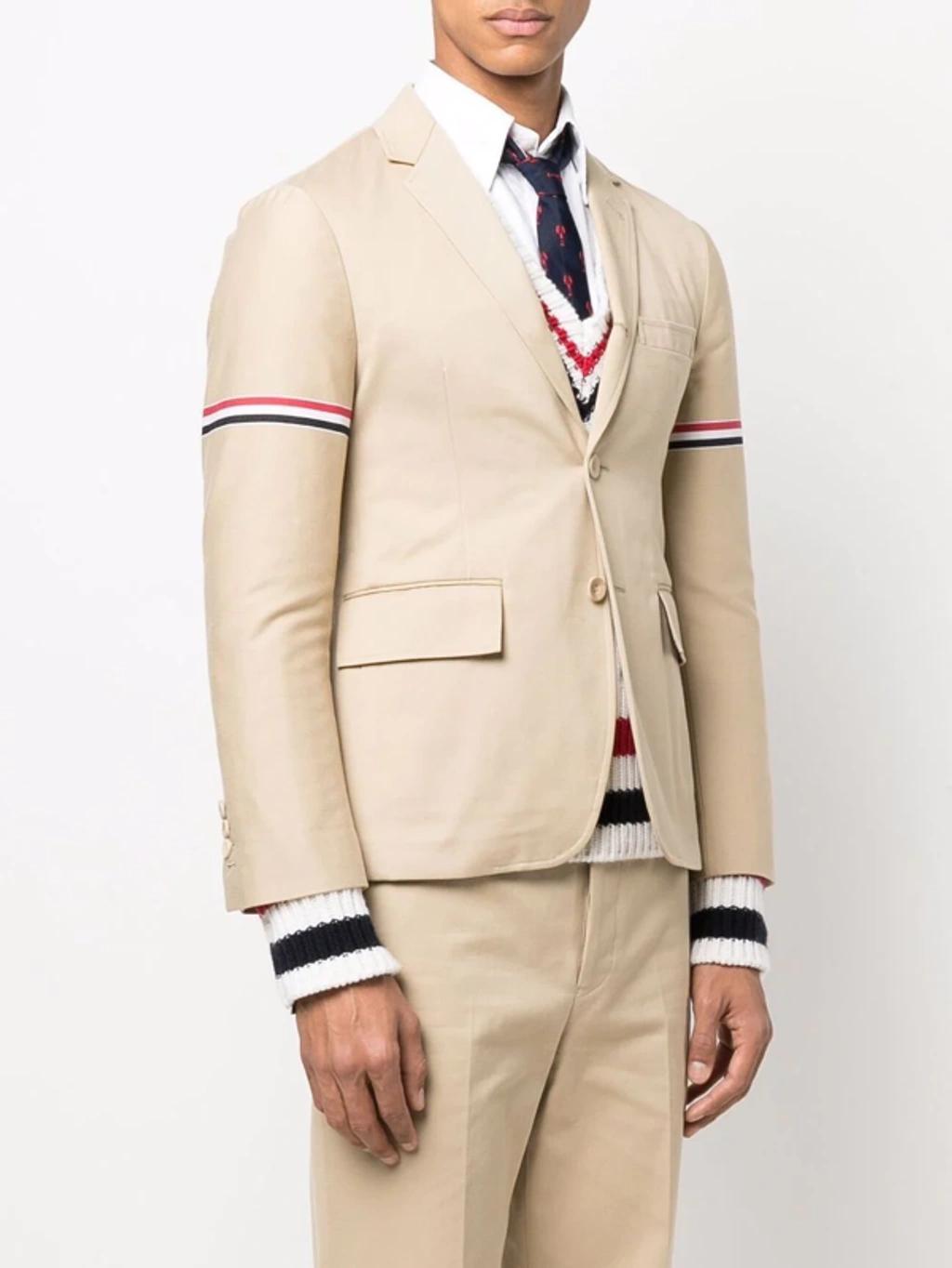 THOM BROWNE Rwb-stripe Single-breasted Blazer In Neutrals Product Image