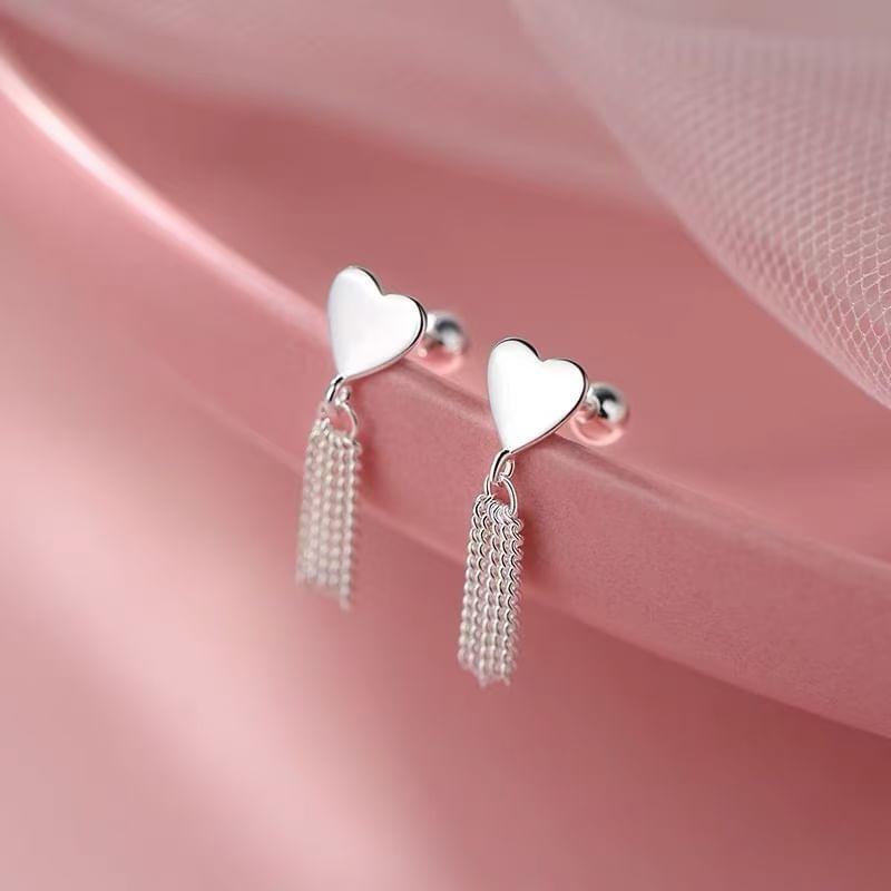 925 Sterling Silver Heart Drop Earring Product Image