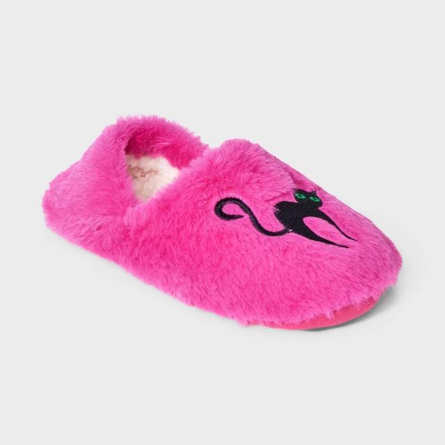 Womens Cat Embroidered Halloween Faux Fur Pull-On Slipper Socks with Grippers - Hyde & EEK! Boutique /Black Product Image