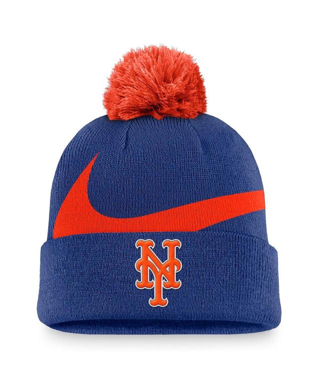 Nike Mens Royal New York Mets Swoosh Peak Cuffed Knit Hat with Pom Product Image