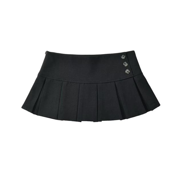 Low Waist Plain Mini Pleated Skirt Product Image