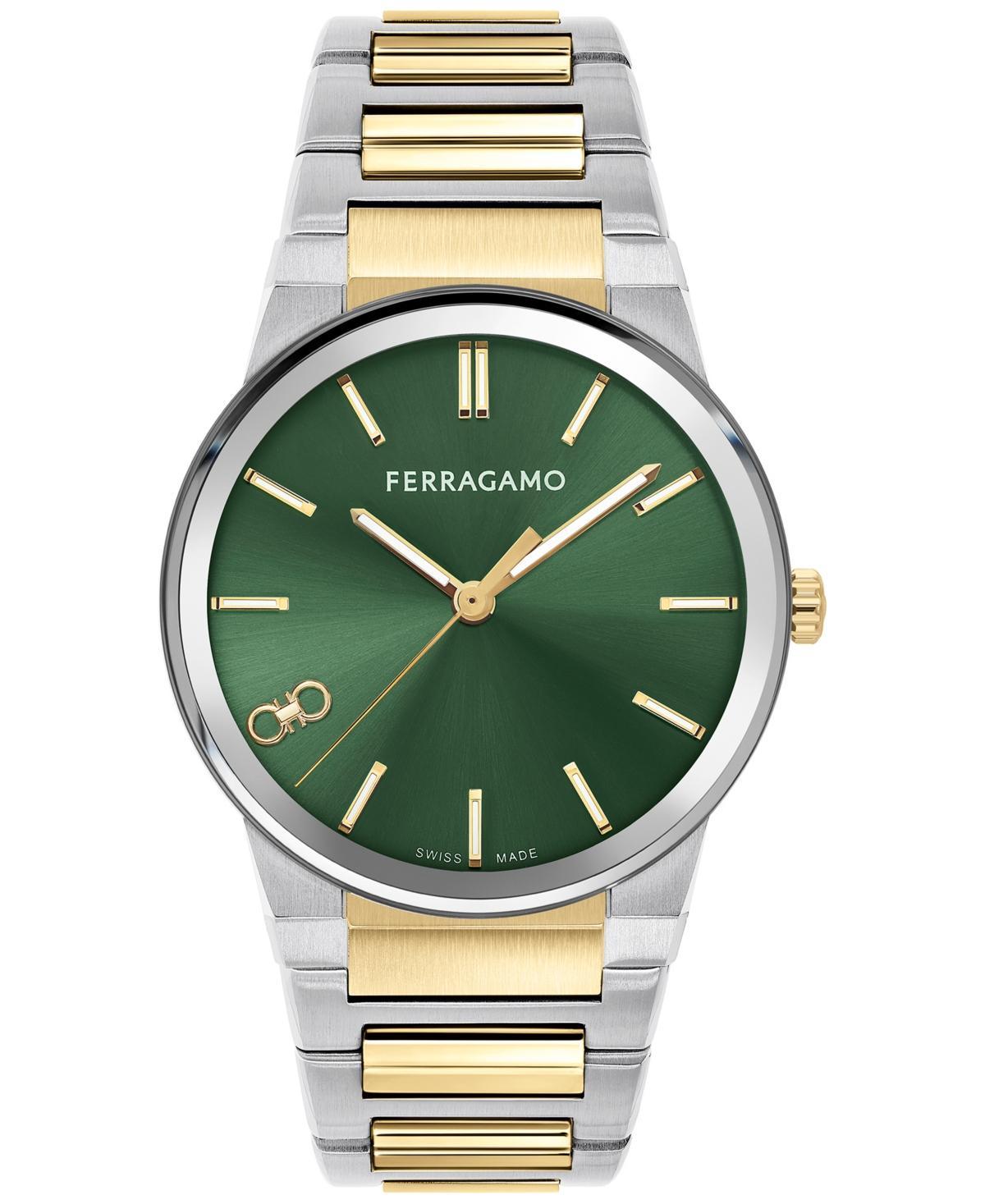 Salvatore Ferragamo Mens Infinity Sapphire Quartz Analog Two Tone Stainless Steel Green Dial Bracelet Watch Product Image